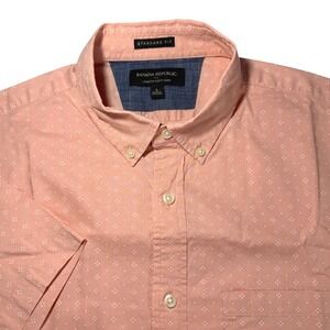 Banana Republic Mens Standard Fit Short Sleeve Button Down Shirt Coral Print  Lg